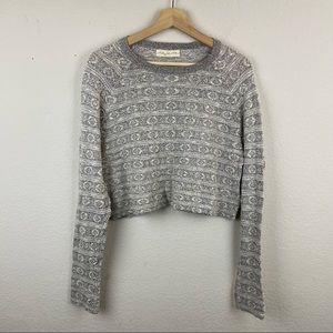 STARING AT STARS Heathered Black White LARGE Sweater Cropped Long Sleeve